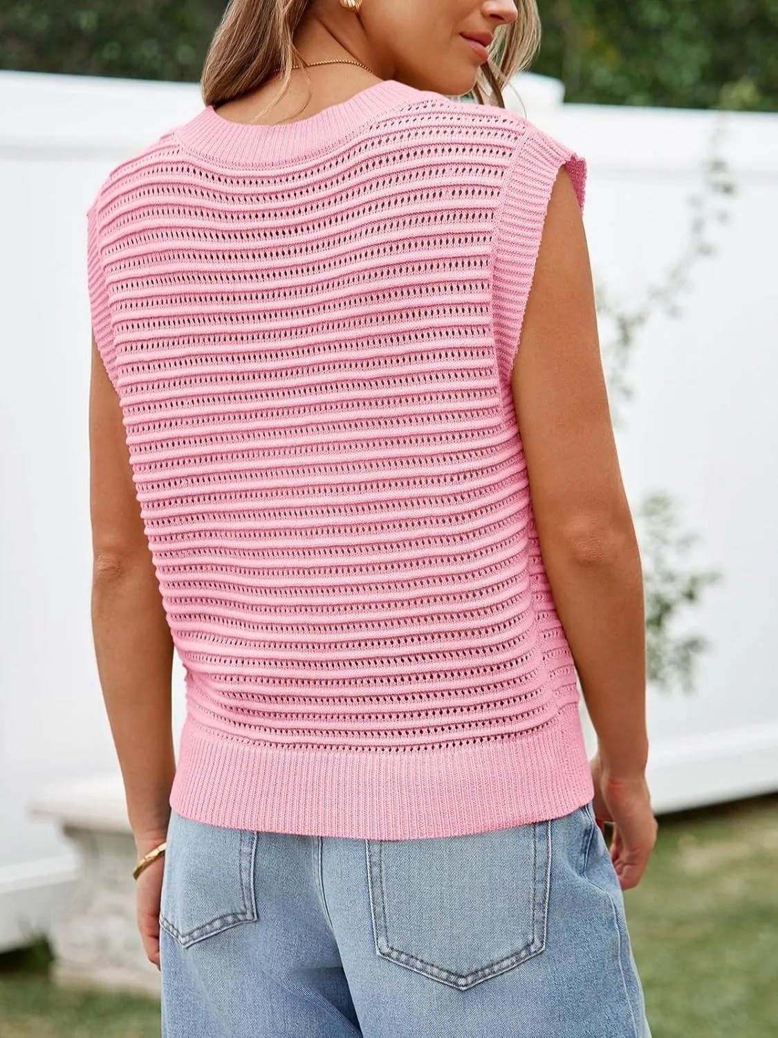 Lueluoye Women's Summer Knit Sweater Vest Cap Sleeve Casual Trendy Crew Neck Ribbed Pullover Tank Tops