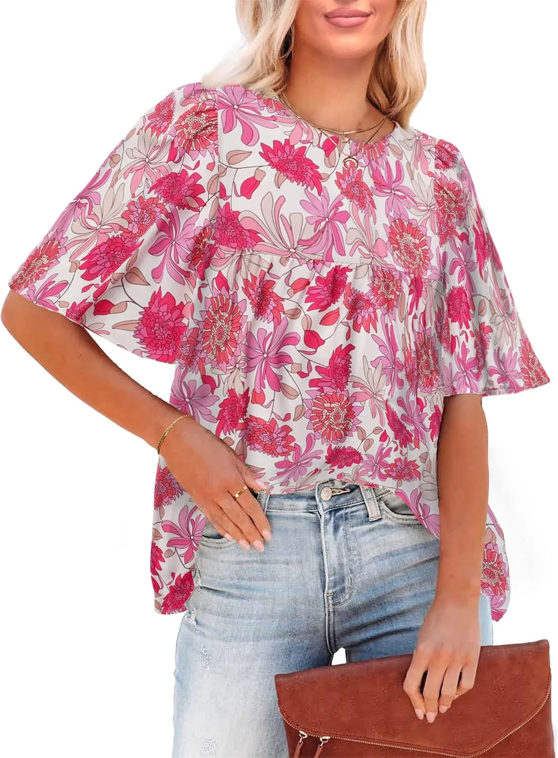 luvamia 2025 Blouses for Women Dressy Casual Floral Boho Babydoll Flowy Tops Summer Short Bell Sleeves Shirts