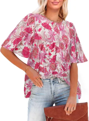 luvamia 2025 Blouses for Women Dressy Casual Floral Boho Babydoll Flowy Tops Summer Short Bell Sleeves Shirts
