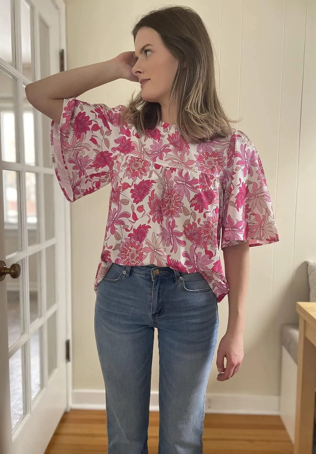 luvamia 2025 Blouses for Women Dressy Casual Floral Boho Babydoll Flowy Tops Summer Short Bell Sleeves Shirts