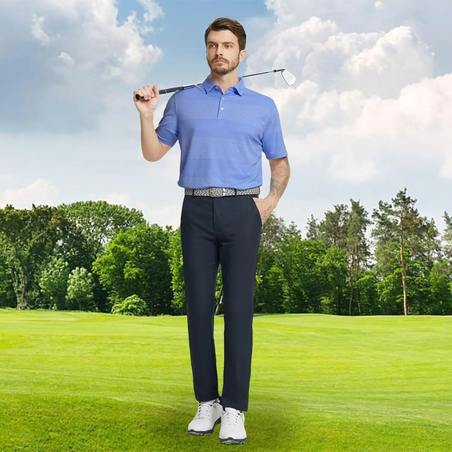 M MAELREG Golf Shirts for Men Heather Jacquard Performance Lightweight Moisture Wicking Active Casual Mens Polo Shirts