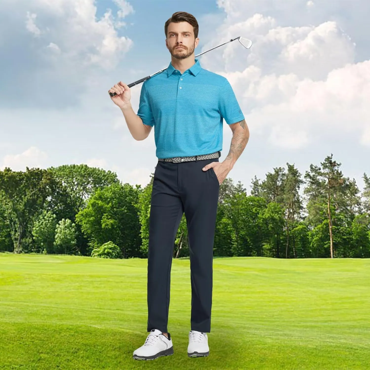 M MAELREG Golf Shirts for Men Heather Jacquard Performance Lightweight Moisture Wicking Active Casual Mens Polo Shirts
