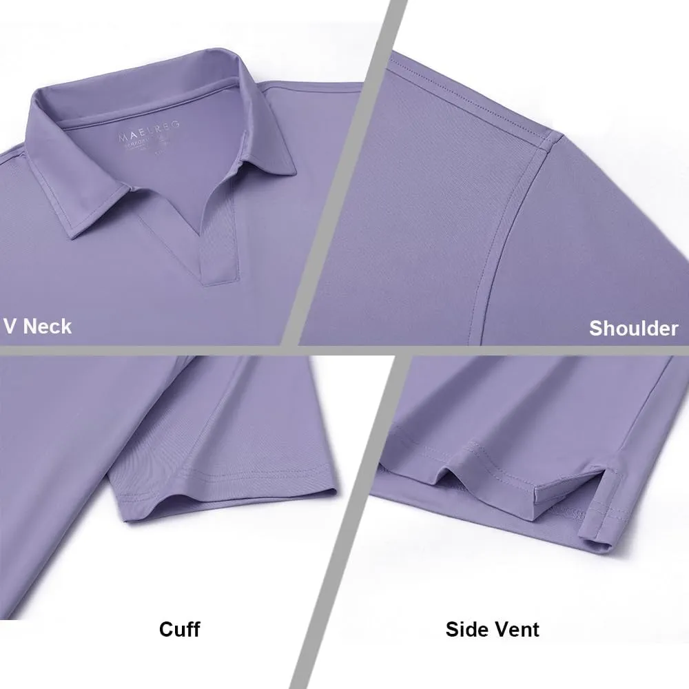 M MAELREG V Neck Polo Shirts for Men Performance Casual Moisture Wicking Mens Golf Polo Shirts Short Sleeve with Collar