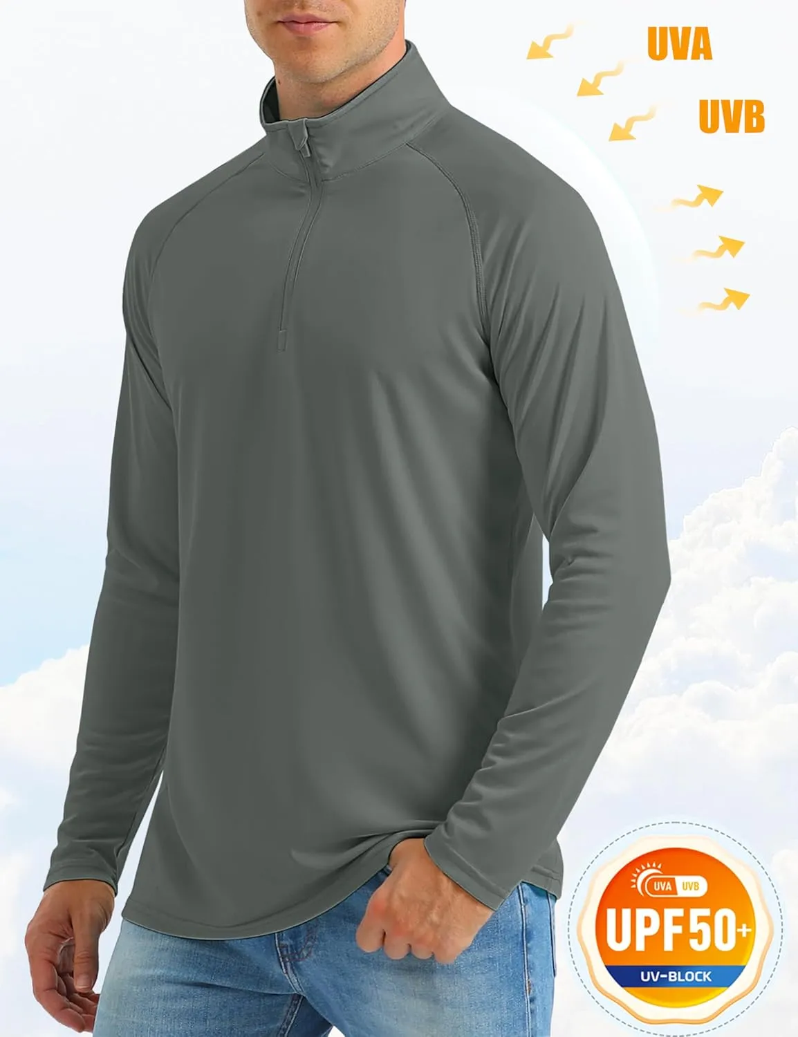 MAGCOMSEN Men's Long Sleeve Sun Shirts UPF 50  Tees 1/4 Zip Up Fishing Running Rash Guard T-Shirts Outdoor Shirt