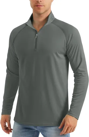 MAGCOMSEN Men's Long Sleeve Sun Shirts UPF 50  Tees 1/4 Zip Up Fishing Running Rash Guard T-Shirts Outdoor Shirt