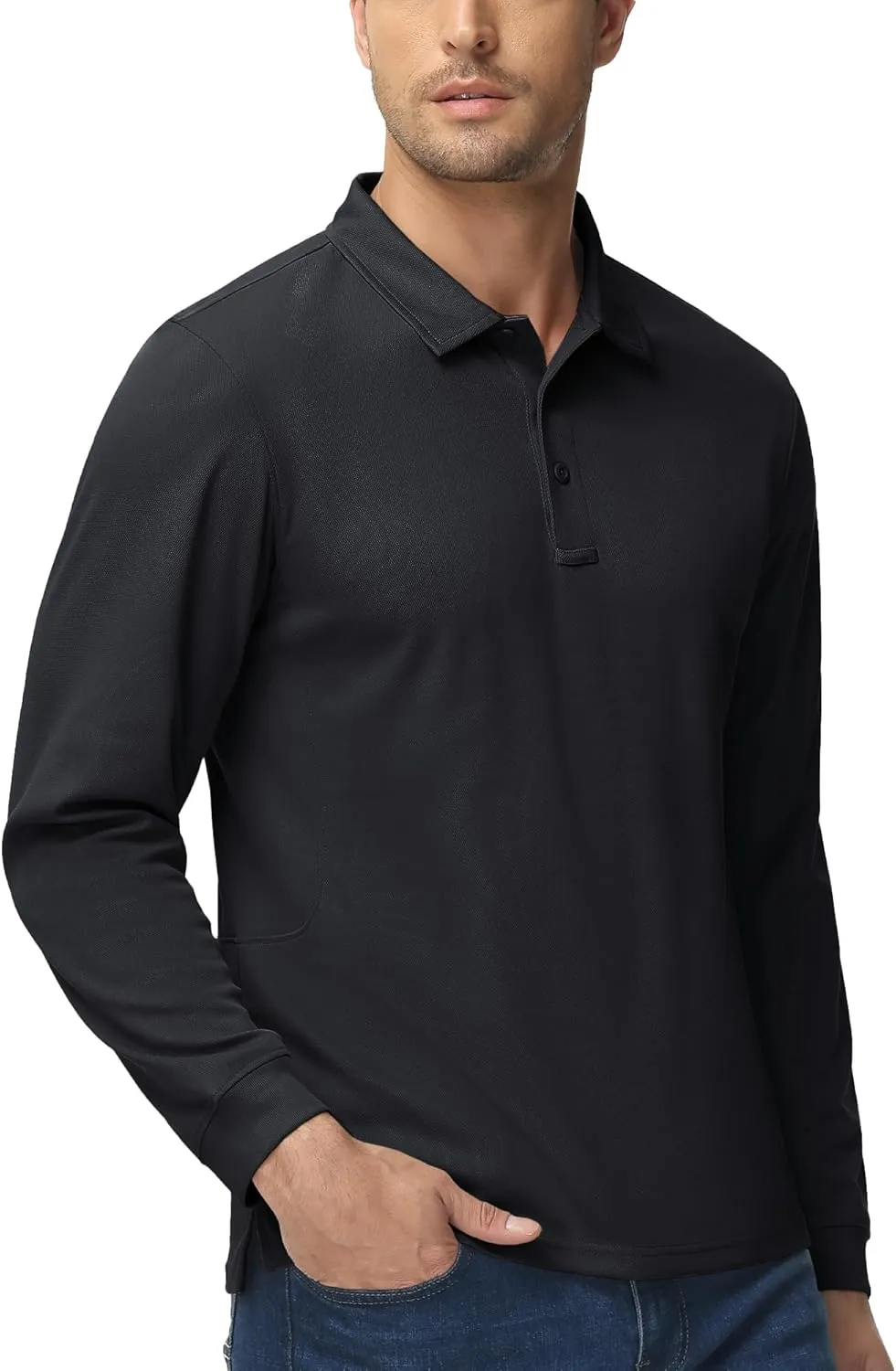 MAGCOMSEN Men's Polo Shirts 3 Button Quick Dry Performance Long Sleeve Tactical Shirts Pique Jersey Golf Shirt