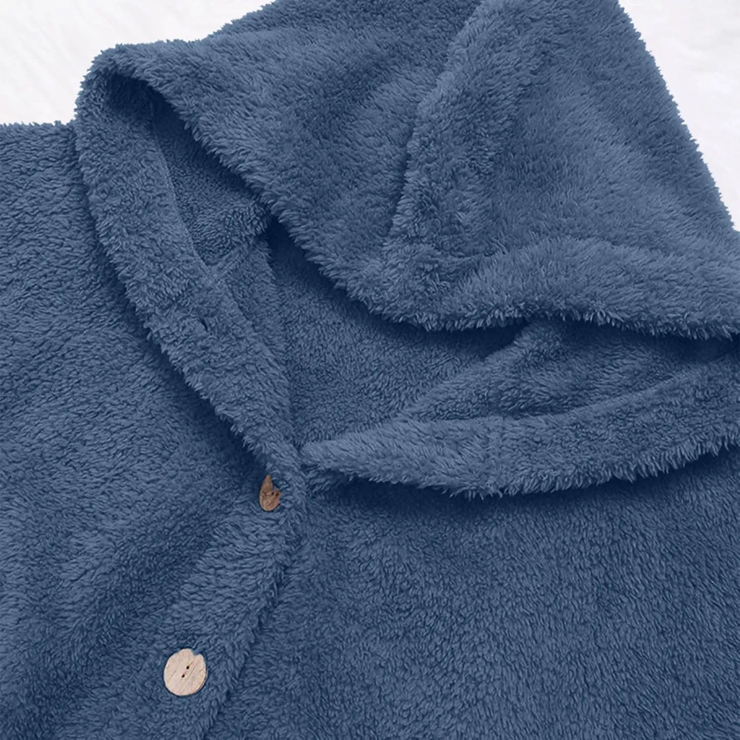 maisdgop Fleece Jacket Women Long Sleeve Sherpa Hooded Coats Winter Fall Warm Fuzzy Jackets Plus Size Button Plush Outerwear