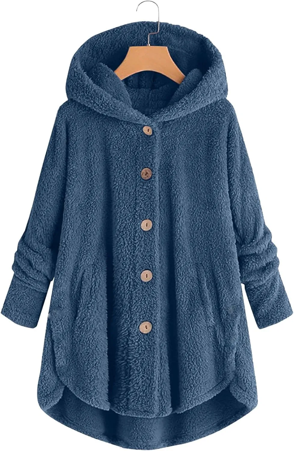 maisdgop Fleece Jacket Women Long Sleeve Sherpa Hooded Coats Winter Fall Warm Fuzzy Jackets Plus Size Button Plush Outerwear