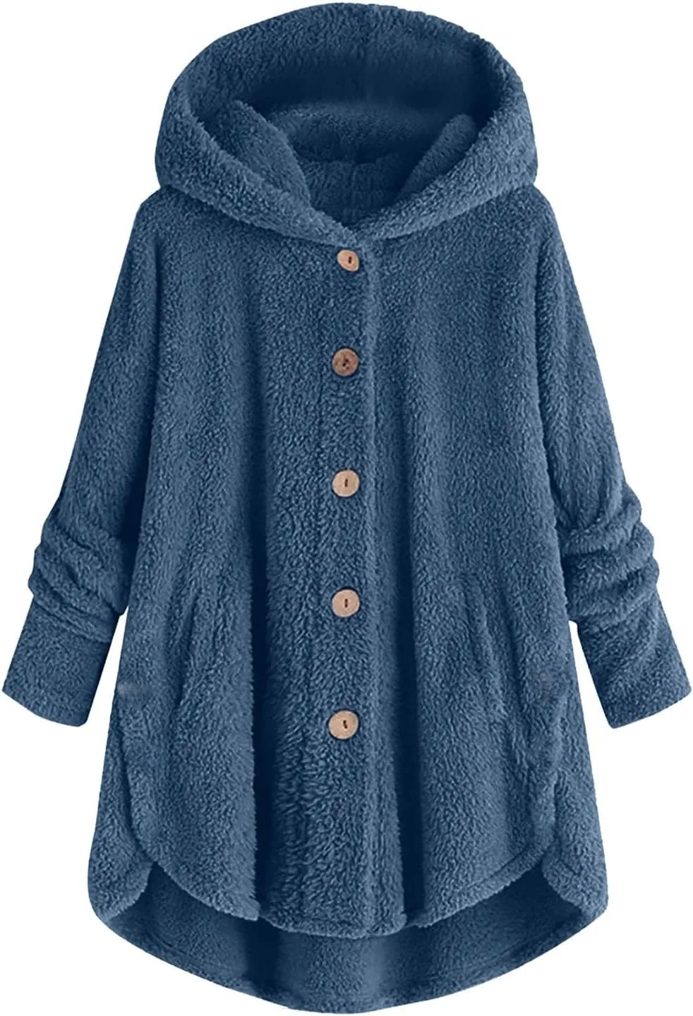 maisdgop Fleece Jacket Women Long Sleeve Sherpa Hooded Coats Winter Fall Warm Fuzzy Jackets Plus Size Button Plush Outerwear