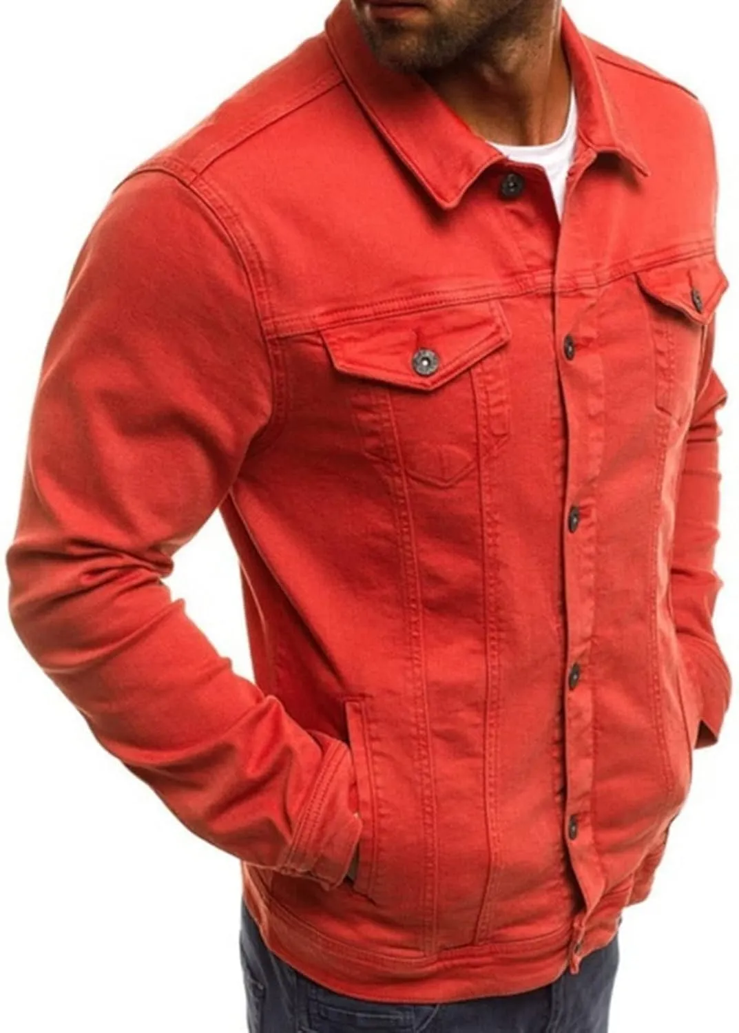 Maiyifu-GJ Distressed Denim Jacket for Men Long Sleeve Button Down Jean Coat Fashion Casual Slim Fit Trucker Jackets