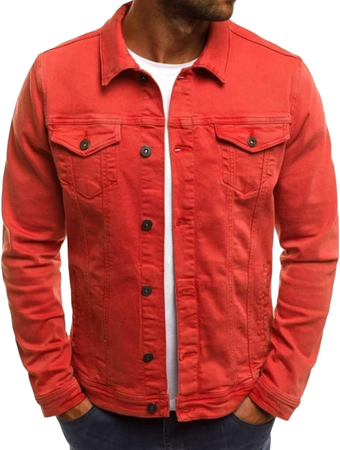 Maiyifu-GJ Distressed Denim Jacket for Men Long Sleeve Button Down Jean Coat Fashion Casual Slim Fit Trucker Jackets