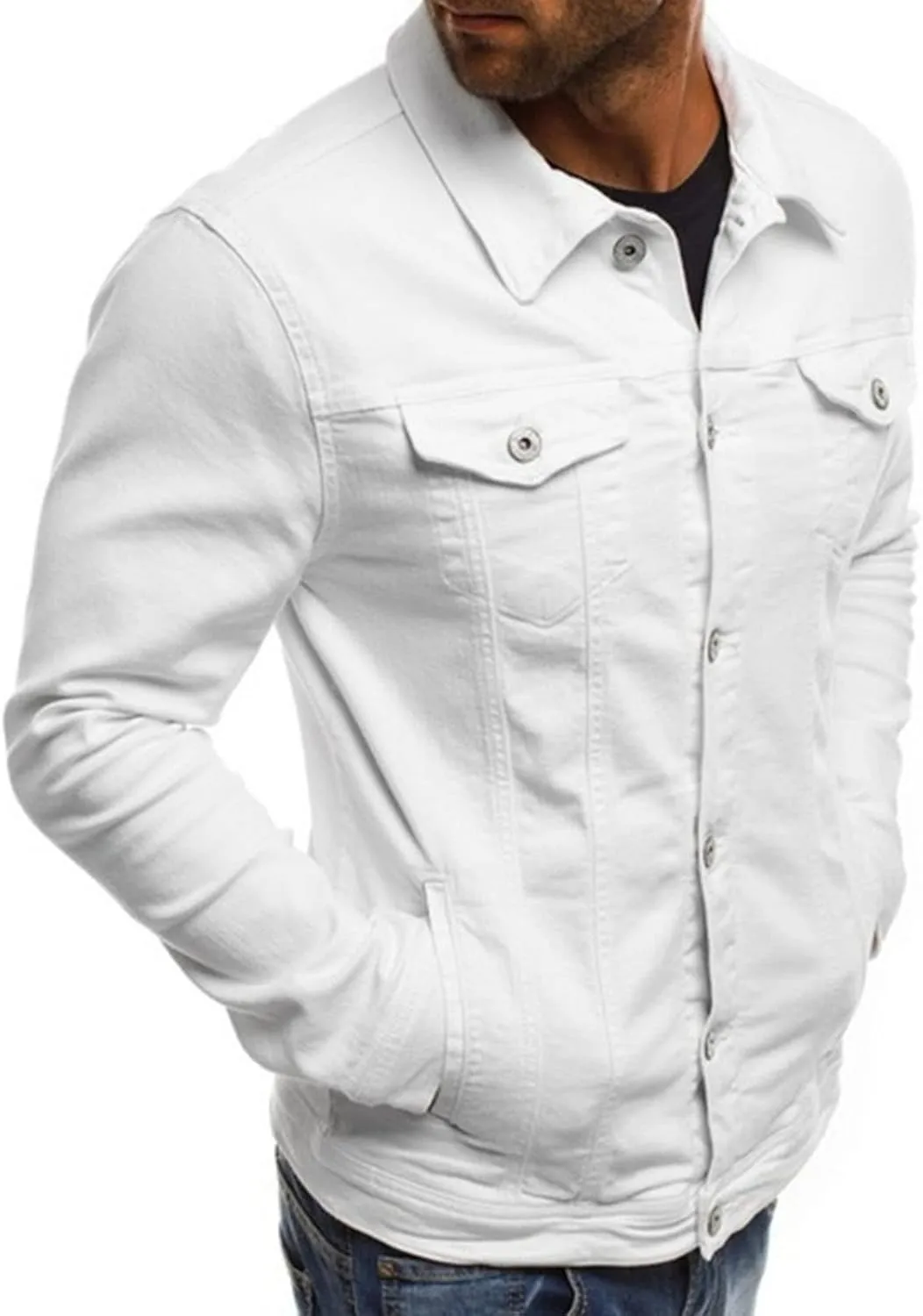 Maiyifu-GJ Men's Distressed Denim Jacket Long Sleeve Button Down Jean Coat Fashion Casual Slim Fit Trucker Biker Jackets