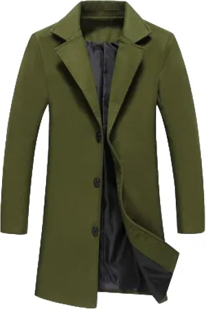 Maiyifu-GJ Men's Full Length Wool Blend Coat Single Breasted Quilted Lined Trench Overcoat Winter Windproof Business Jacket