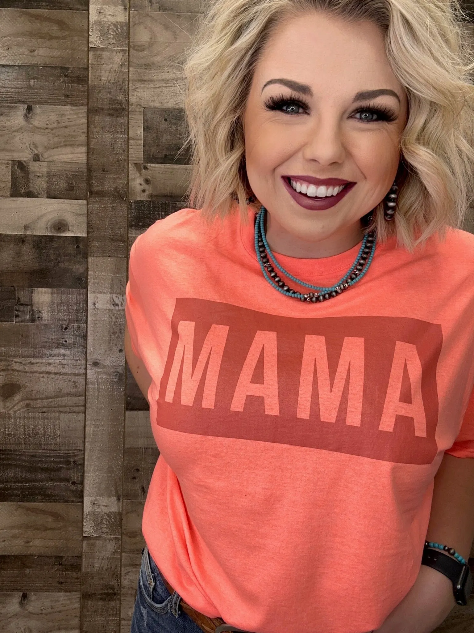Mama on Coral Tee