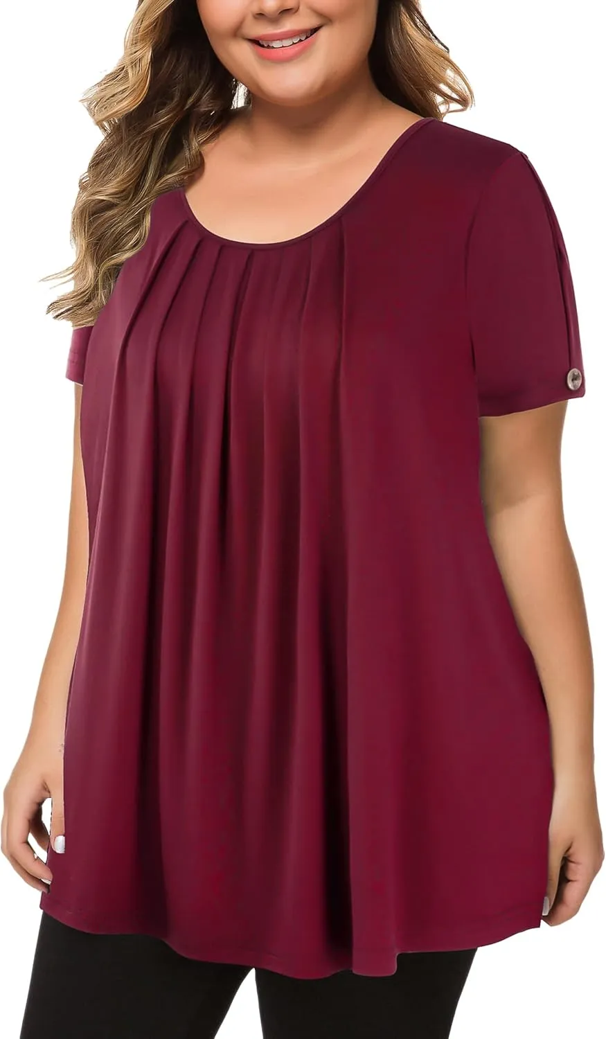 MANER Women's Plus Size Tops Short Sleeve Flowy Shirts Casual Blouses Tunic Tops L-4XL