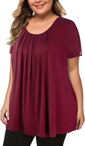 MANER Women's Plus Size Tops Short Sleeve Flowy Shirts Casual Blouses Tunic Tops L-4XL