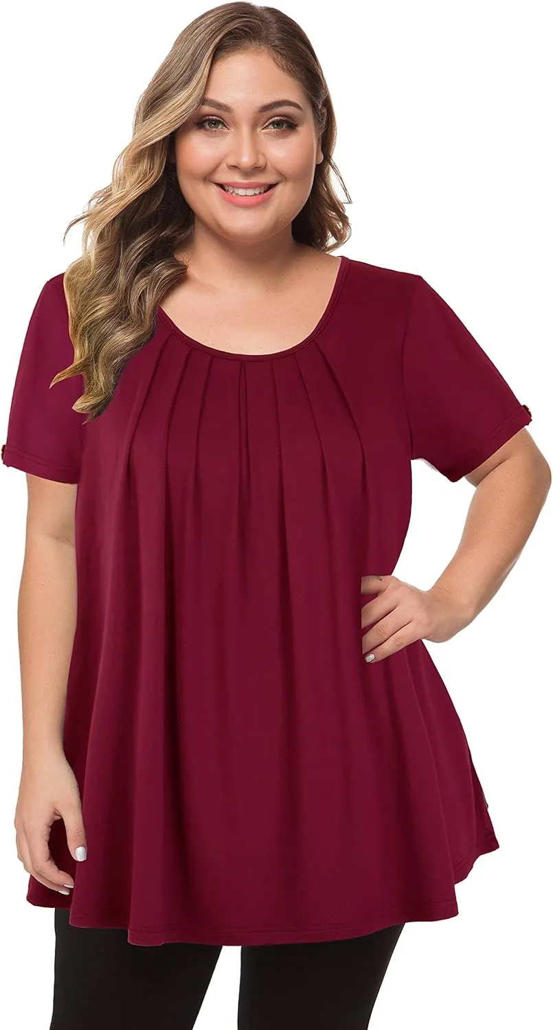 MANER Women's Plus Size Tops Short Sleeve Flowy Shirts Casual Blouses Tunic Tops L-4XL