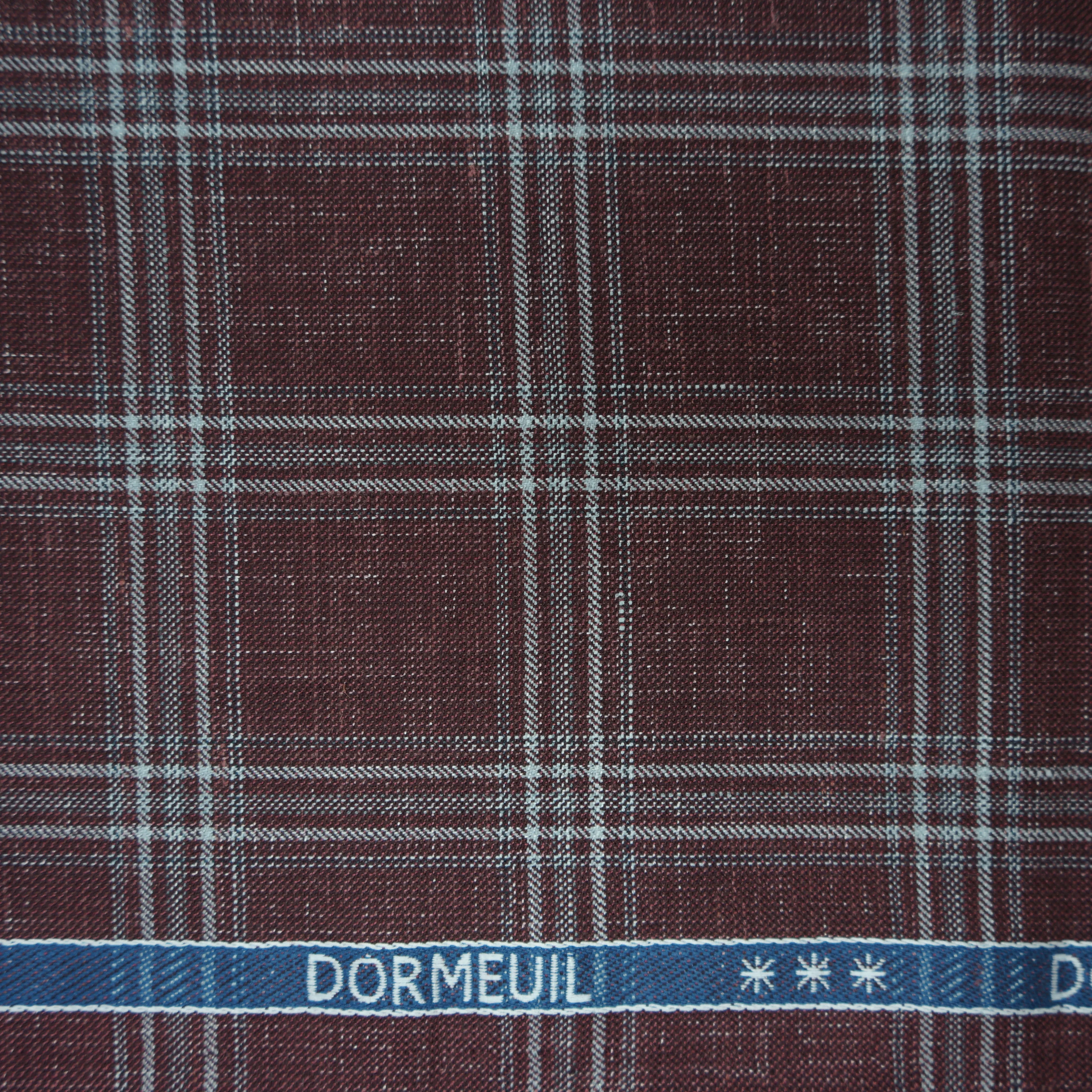 Maroon White Plaid Pattern Dormeuil Silk Wool DorSilk Fabric