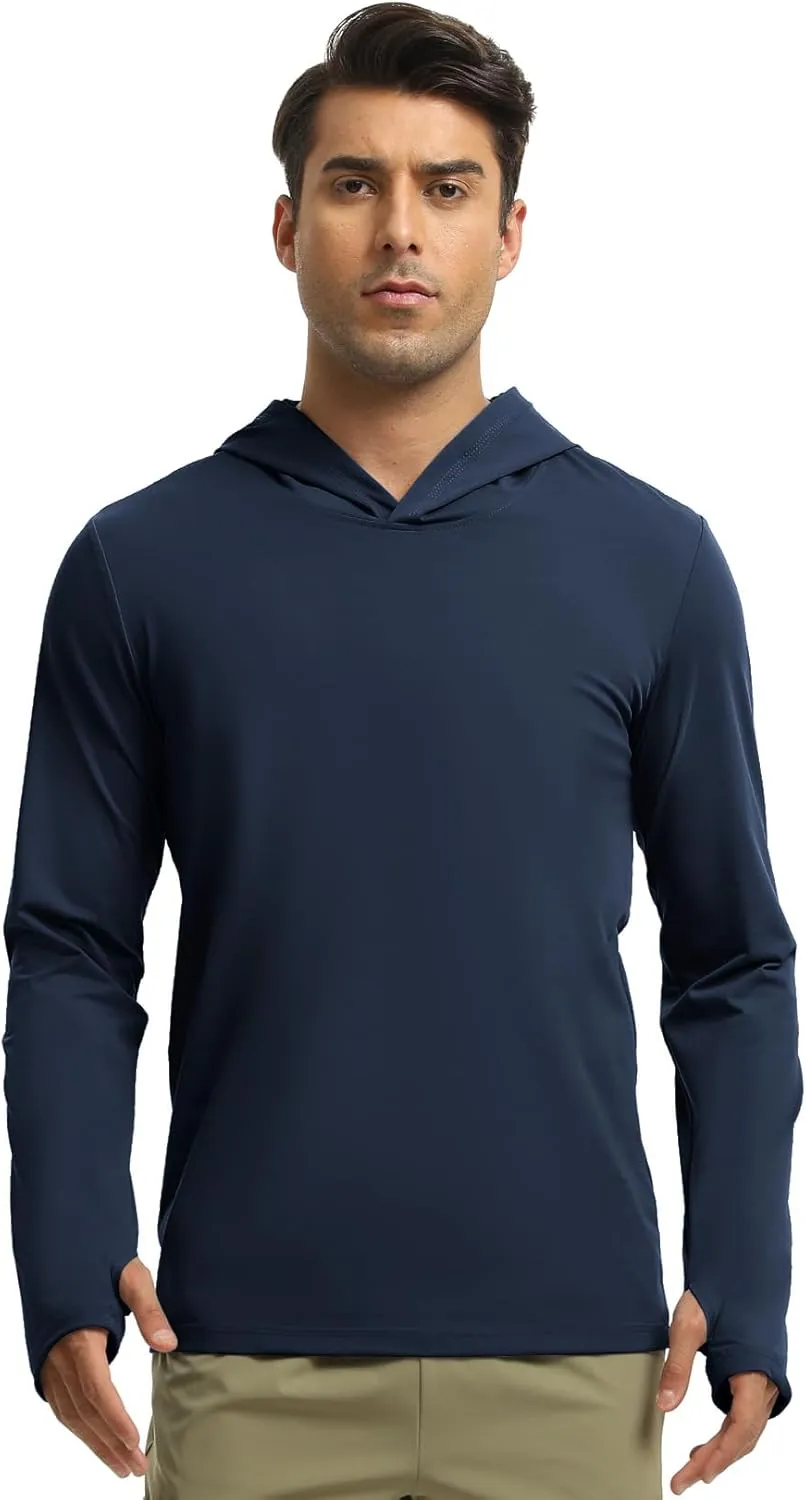 Men Athletic Hoodies Long Sleeve Fishing Shirts UPF 50  Sun Protection Dry Fit Wicking Hooded Running Shirts