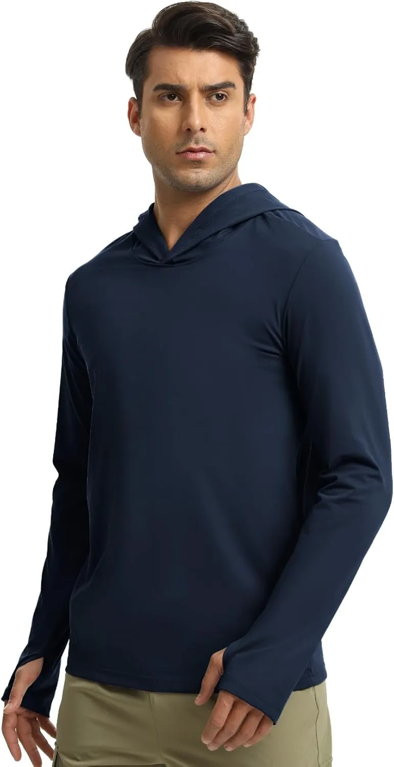 Men Athletic Hoodies Long Sleeve Fishing Shirts UPF 50  Sun Protection Dry Fit Wicking Hooded Running Shirts