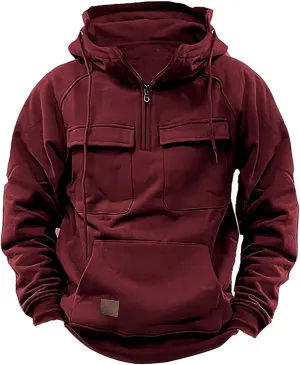 Men Sweatshirts Hoodies With Zipper Casual Fashion Long Sleeve Pullover Shirts Heavyweight Quarter Zip Cargo Hoodie