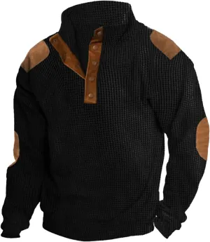 Men Western Aztec Ethnic Print Vintage Tops Long Sleeve Henley Shirt Stand Collar Button Down Pullover Sweatshirts