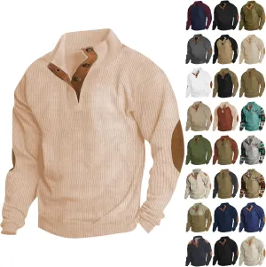 Men Western Aztec Ethnic Print Vintage Tops Long Sleeve Henley Shirt Stand Collar Button Down Pullover Sweatshirts