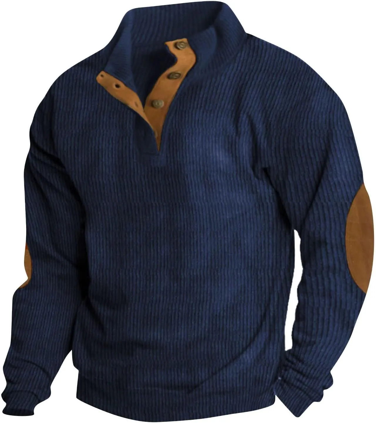 Men Western Aztec Ethnic Print Vintage Tops Long Sleeve Henley Shirt Stand Collar Button Down Pullover Sweatshirts