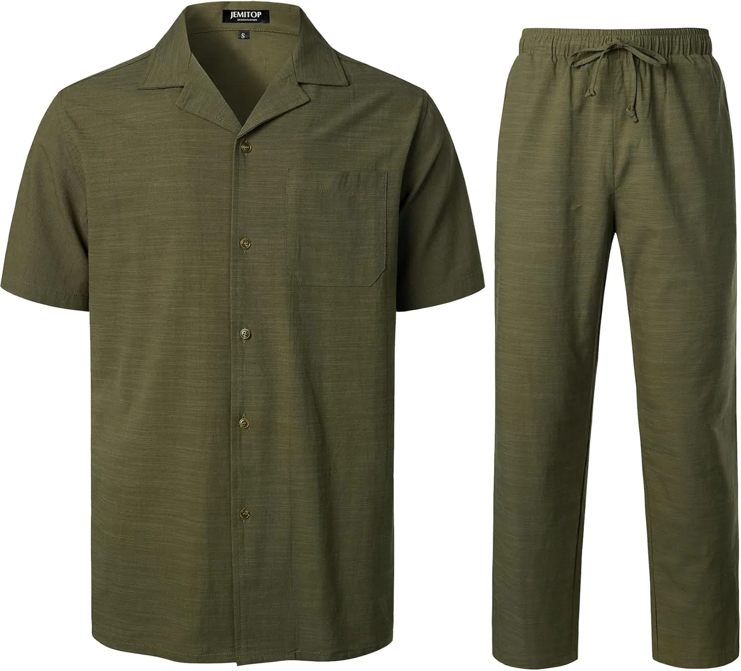 Men's 2 Piece Outfits Summer Relaxed Fit Walking Suit Casual Cuban Guayabera Shirt and Pants Set Beach Vacation