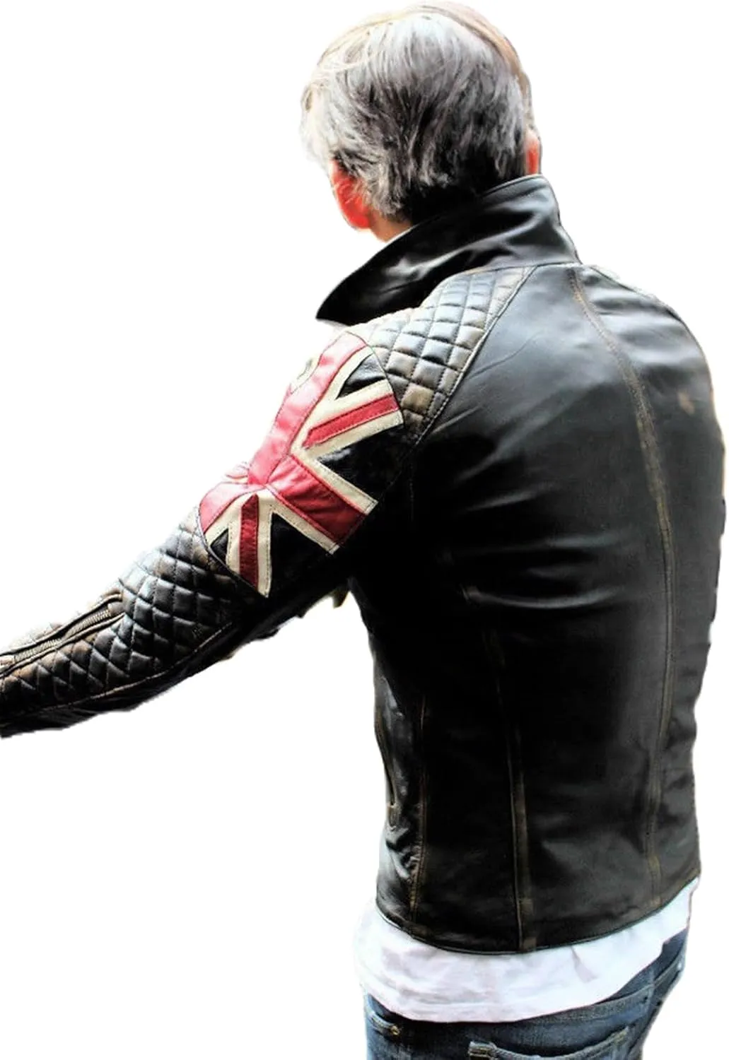 Men's Cafe Racer Union Jack British Flag Jacket - Vintage Biker Genuine Leather Jacket