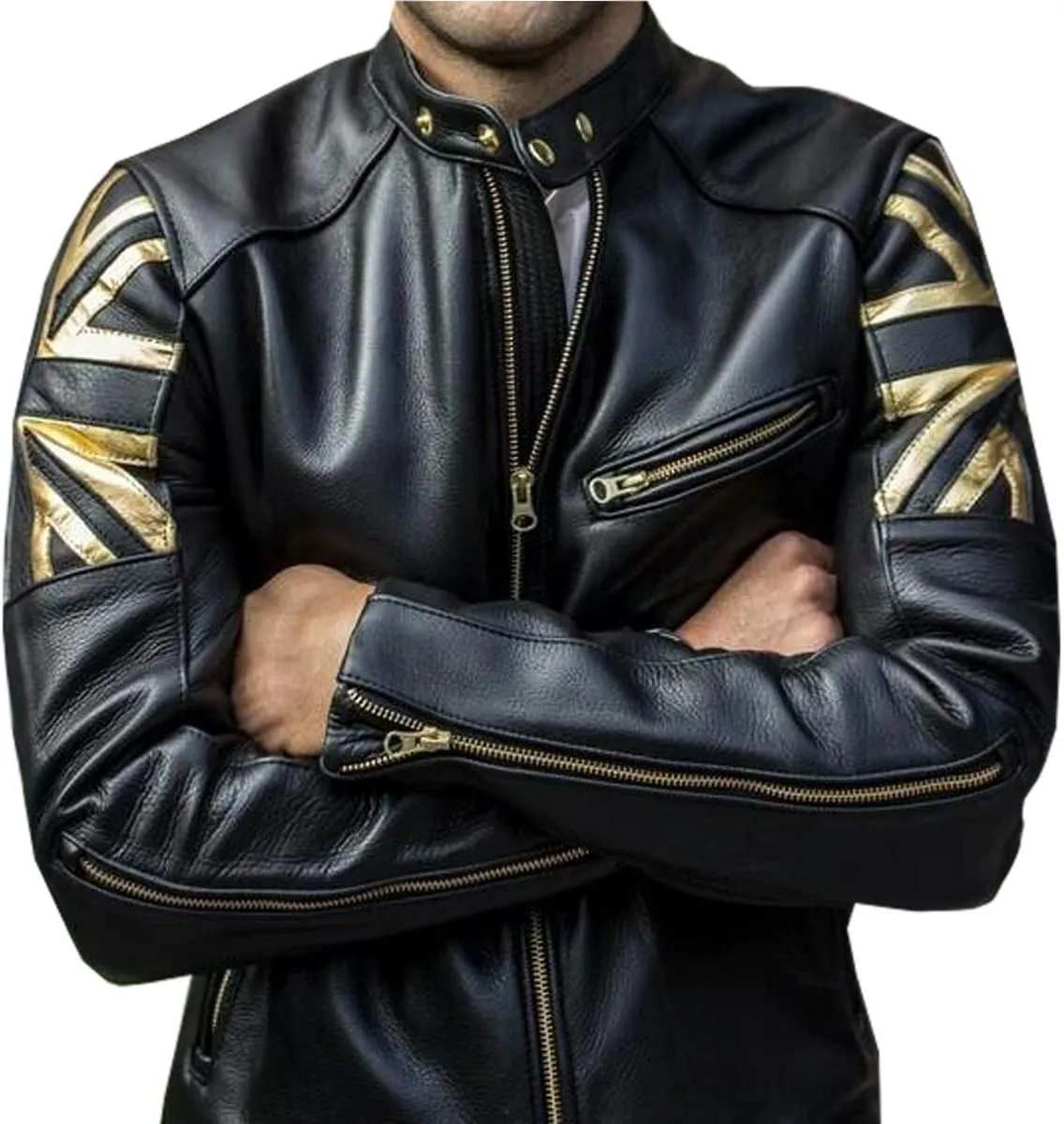 Men's Cafe Racer Union Jack British Flag Jacket - Vintage Biker Genuine Leather Jacket