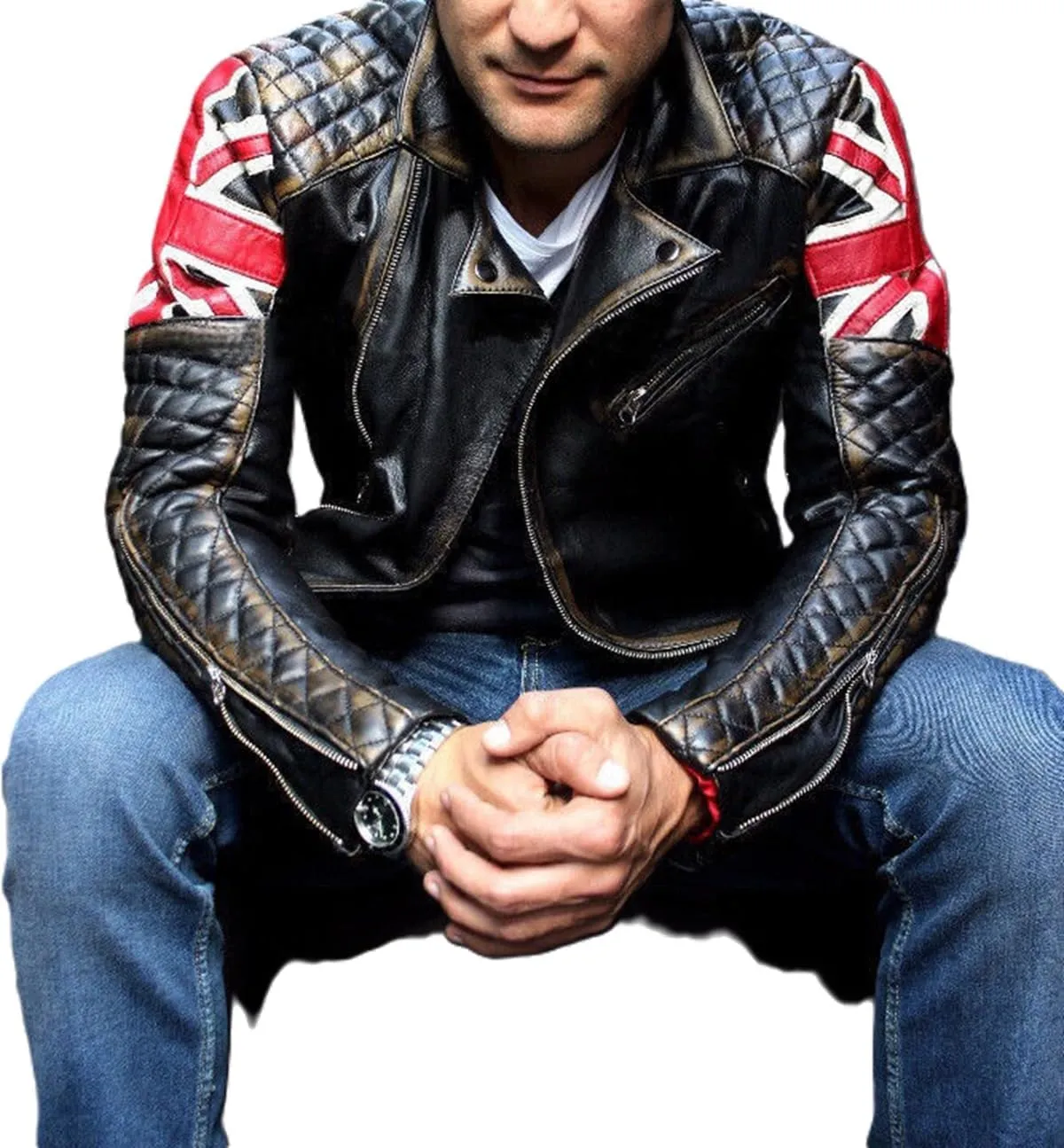 Men's Cafe Racer Union Jack British Flag Jacket - Vintage Biker Genuine Leather Jacket
