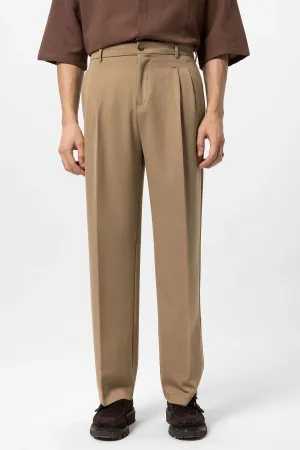 Men's Camel High Waist Pleated Comfortable Fit  Trousers - Wessi