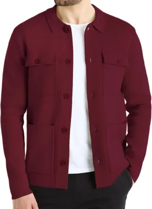 Men's Cardigan Sweater Casual Chunky Knit Multi-Pocket Lapel Collar Button Down Long Sleeve Sweater Fall Winter 2024