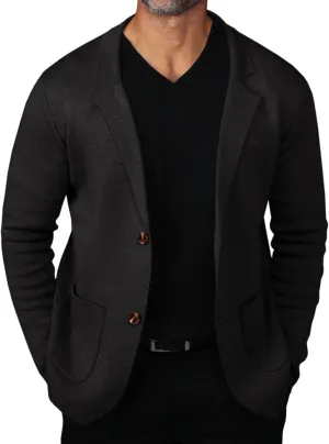 Mens Cardigan Sweater Knit Blazer Suit Jacket Casual Two Button Lightweight Sport Coat with Pockets