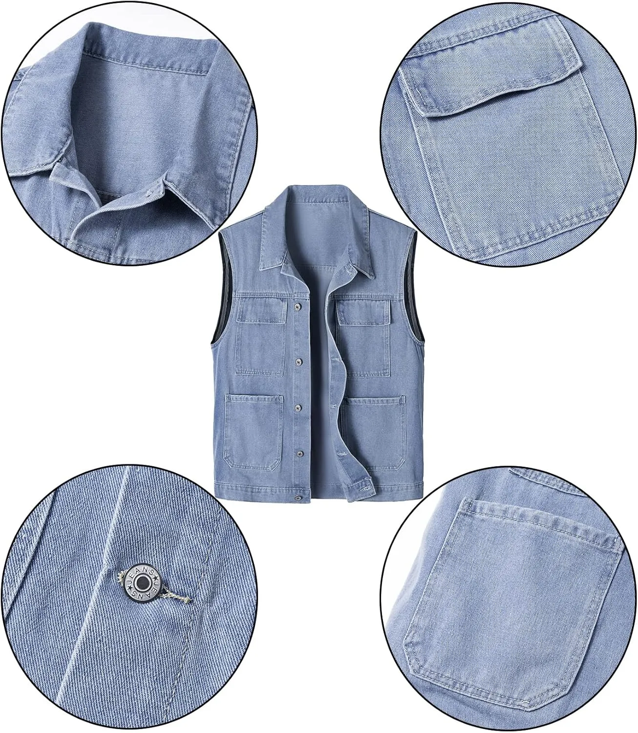 Men's Casual Denim Vest, Sleeveless Jeans Jacket Relaxed Fit Button Down Lapel Waistcoat
