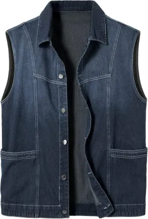 Men's Casual Denim Vest, Sleeveless Jeans Jacket Relaxed Fit Button Down Lapel Waistcoat