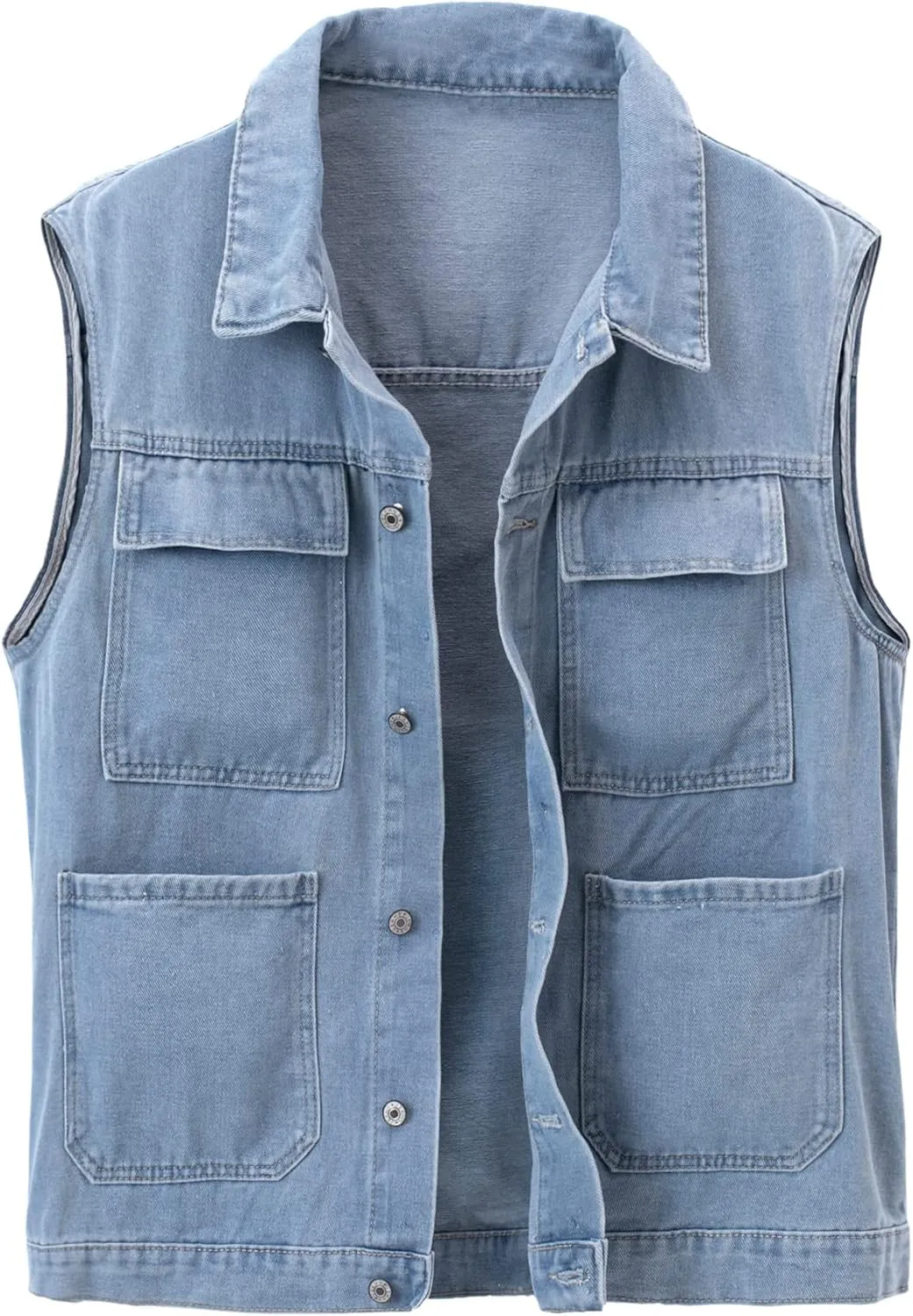 Men's Casual Denim Vest, Sleeveless Jeans Jacket Relaxed Fit Button Down Lapel Waistcoat