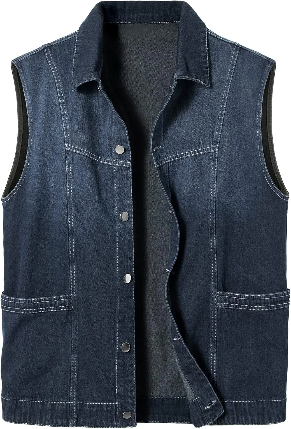 Men's Casual Denim Vest, Sleeveless Jeans Jacket Relaxed Fit Button Down Lapel Waistcoat