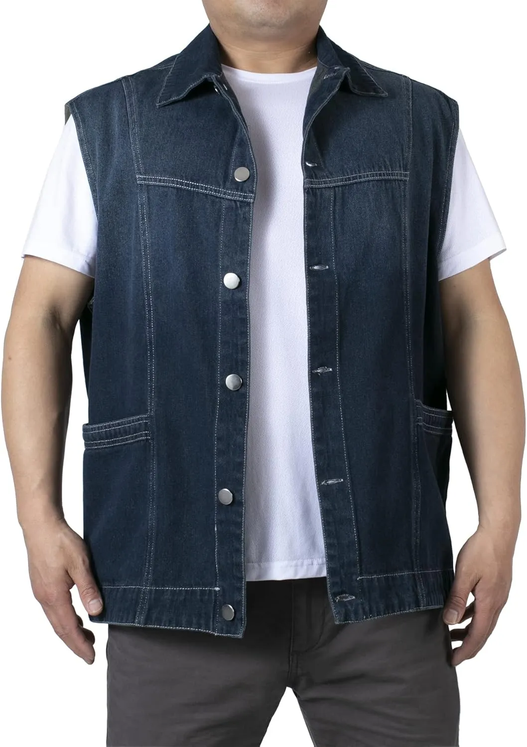 Men's Casual Denim Vest, Sleeveless Jeans Jacket Relaxed Fit Button Down Lapel Waistcoat