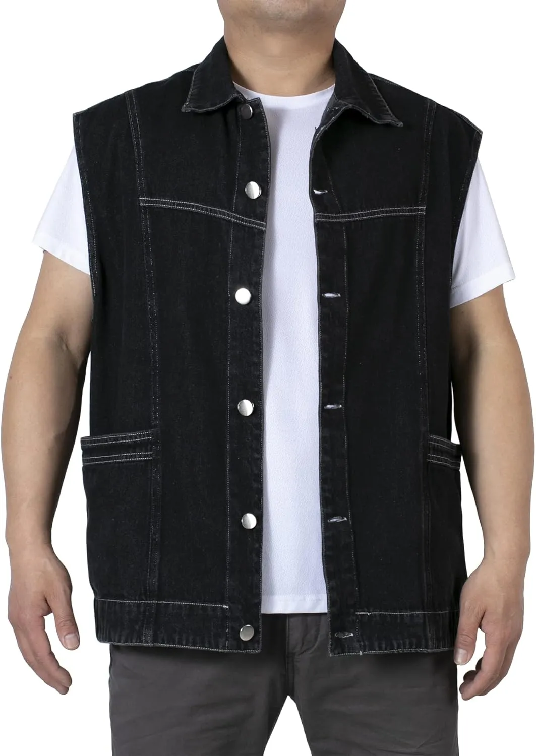 Men's Casual Denim Vest, Sleeveless Jeans Jacket Relaxed Fit Button Down Lapel Waistcoat