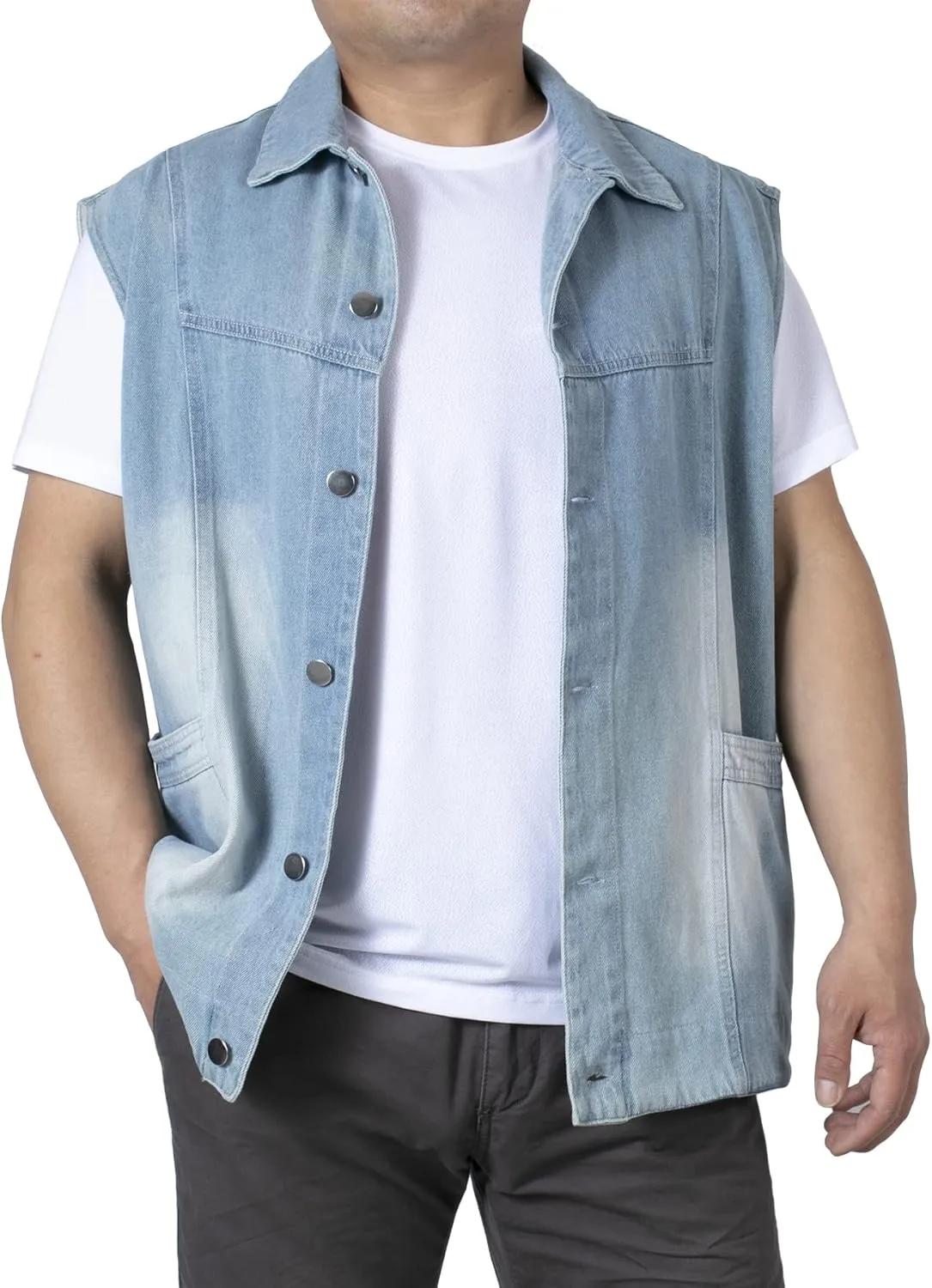 Men's Casual Denim Vest, Sleeveless Jeans Jacket Relaxed Fit Button Down Lapel Waistcoat