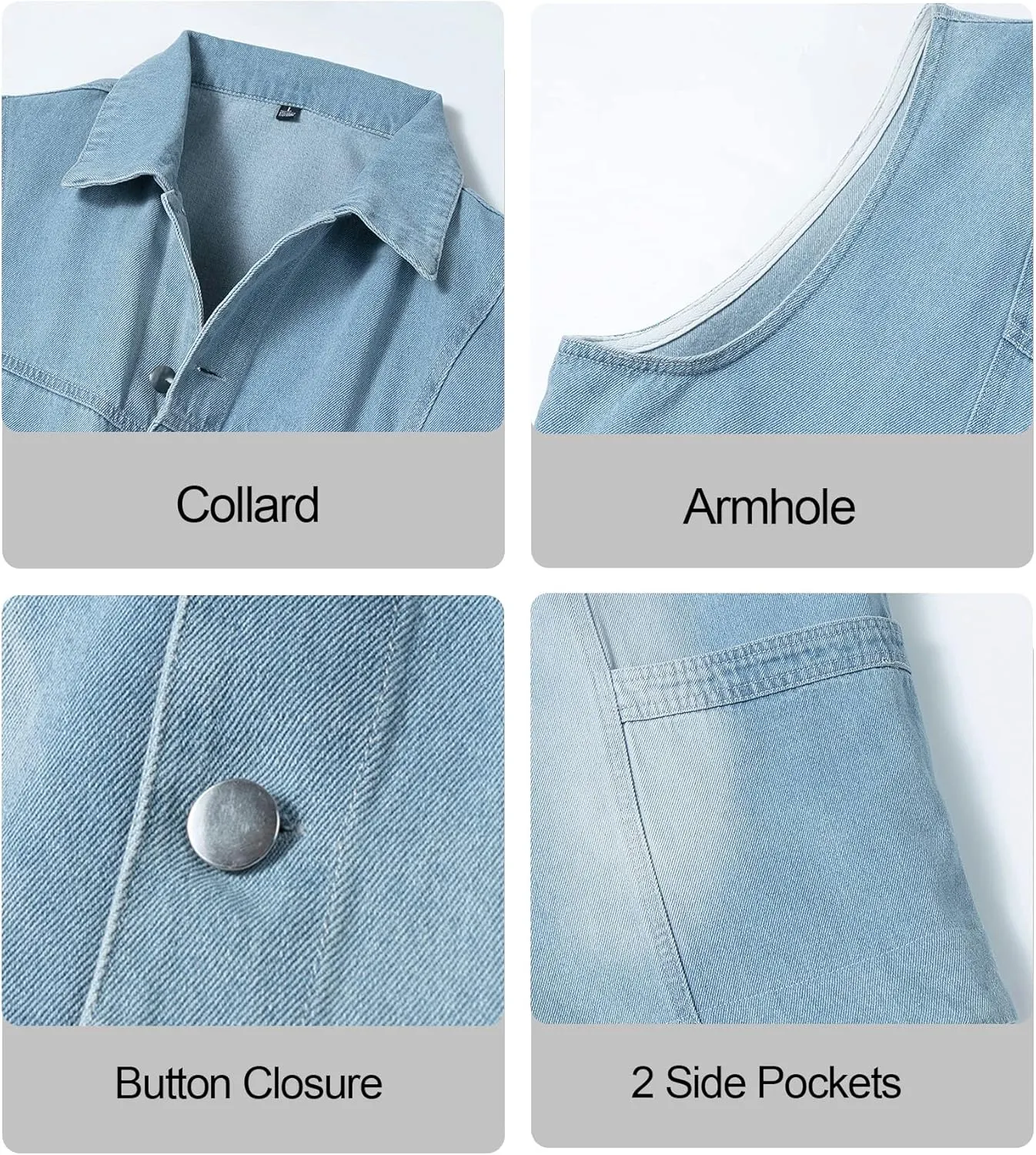 Men's Casual Denim Vest, Sleeveless Jeans Jacket Relaxed Fit Button Down Lapel Waistcoat