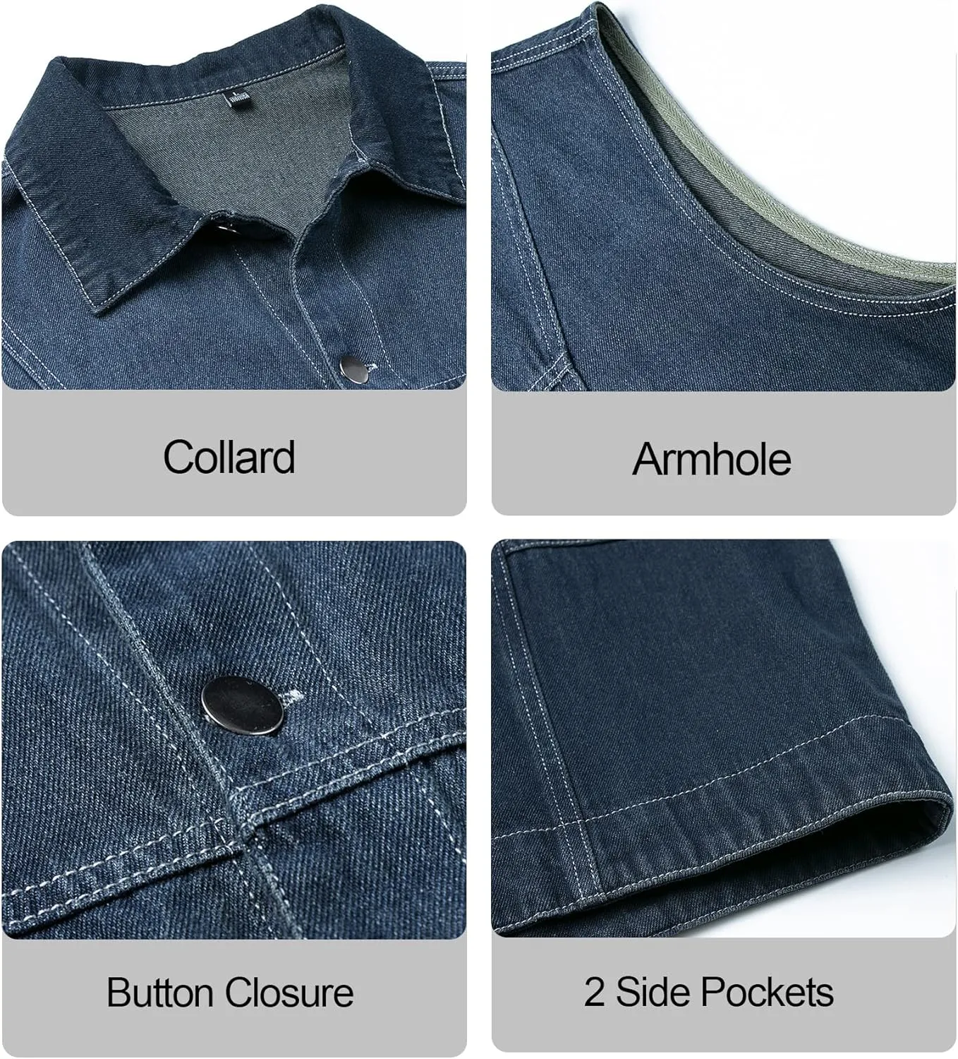 Men's Casual Denim Vest, Sleeveless Jeans Jacket Relaxed Fit Button Down Lapel Waistcoat