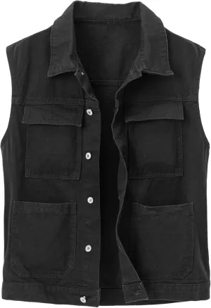 Men's Casual Denim Vest, Sleeveless Jeans Jacket Relaxed Fit Button Down Lapel Waistcoat