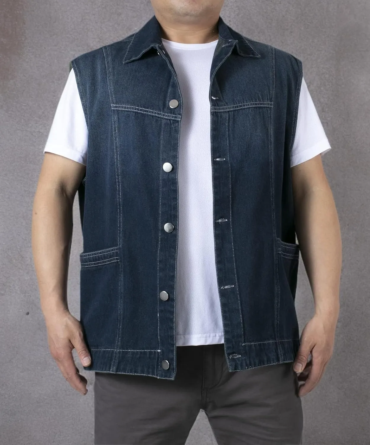 Men's Casual Denim Vest, Sleeveless Jeans Jacket Relaxed Fit Button Down Lapel Waistcoat