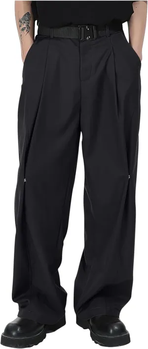 Mens Casual Pants Relaxed Fit Pleated Straight Wide Leg Dress Pant Lightweight Vintage Band Y2k Trousers with Pockets