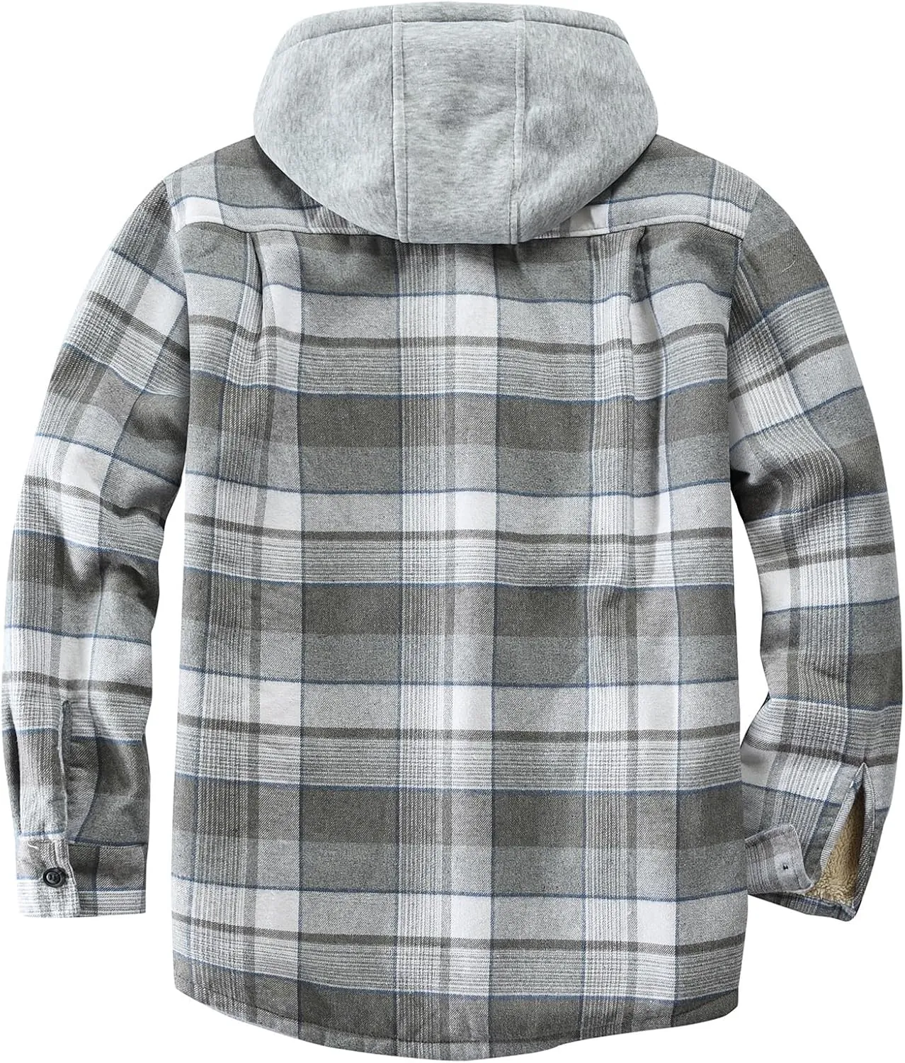 Men's Cotton Plaid Shirts Jacket Fleece Lined Flannel Shirts Sherpa Button Down Jackets with Hood for Men