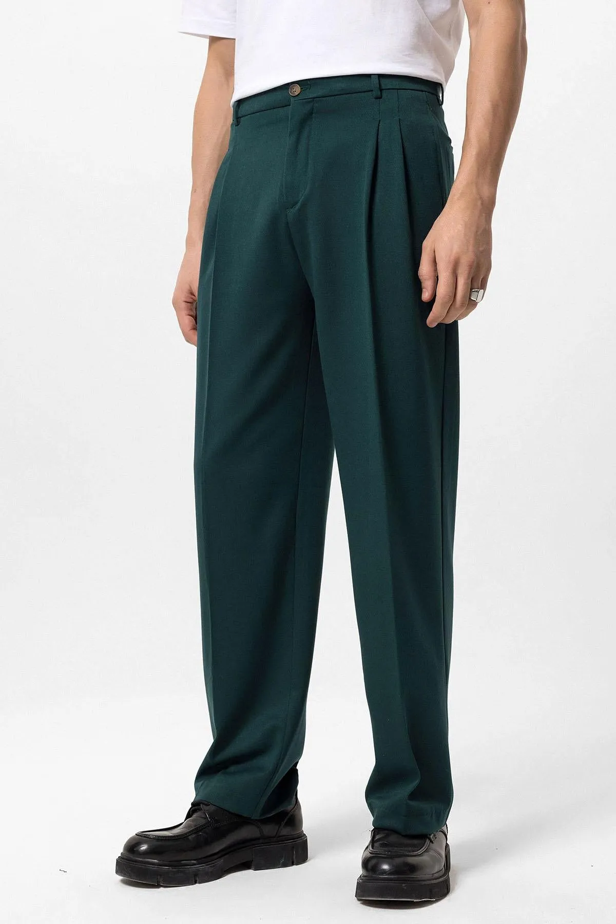 Men's Emerald High Waist Pleated Comfortable Fit  Trousers - Wessi
