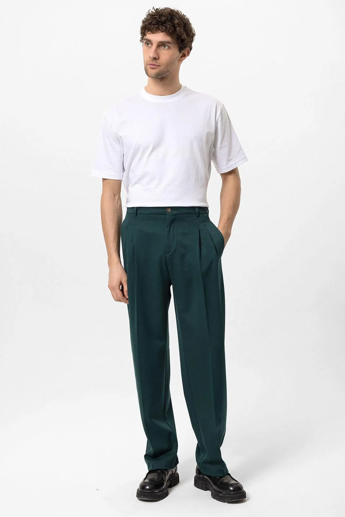 Men's Emerald High Waist Pleated Comfortable Fit  Trousers - Wessi